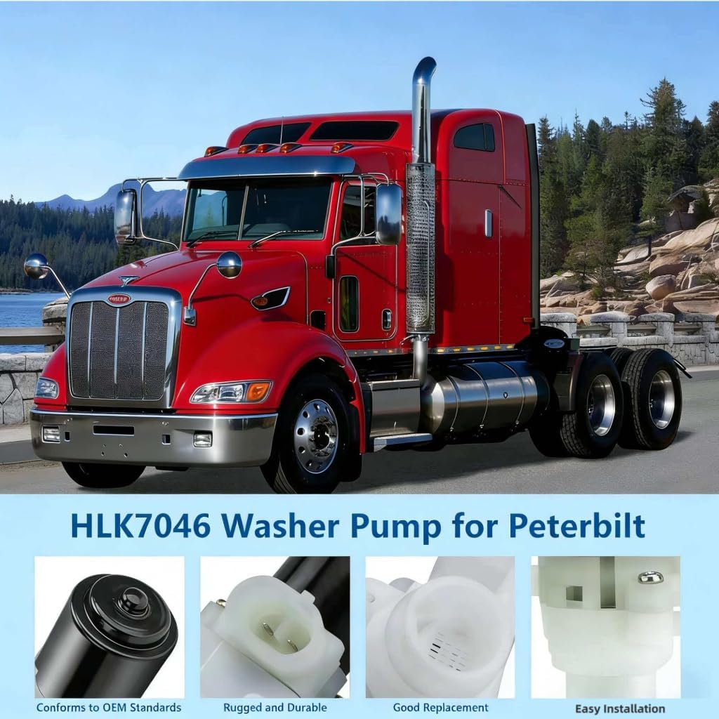 104307 Truck Windshield Wiper Washer Fluid Pump for Peterbilt HLK7046 385 386 387 388 389 579 385 386 387 388 389 Kenworth T680 T880 Windshield Washer Pump(1 Pack)