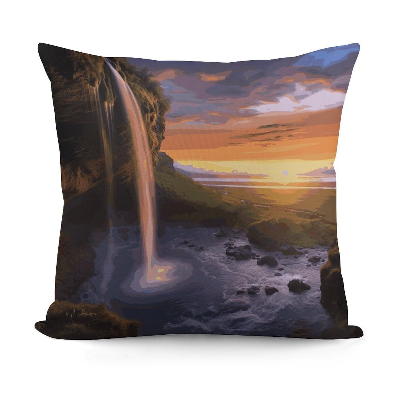 VstaDank Decorative Waterfall at Sunset Throw Pillow Covers Luxury Soft Pillowcases Fluffy Plush Accent Pillow Cases Personalized Square Lumbar Pillows Shells for All Seasons 18" X 18"