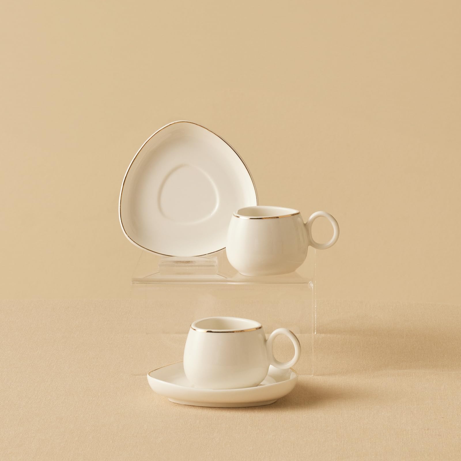 Karaca White Streamline Tribe - Bone China Espresso And Turkish Coffee Cup Set For 2, Espresso Cups And Saucers, 90 Ml Small Coffee Cups Set Of 4 - & Gold