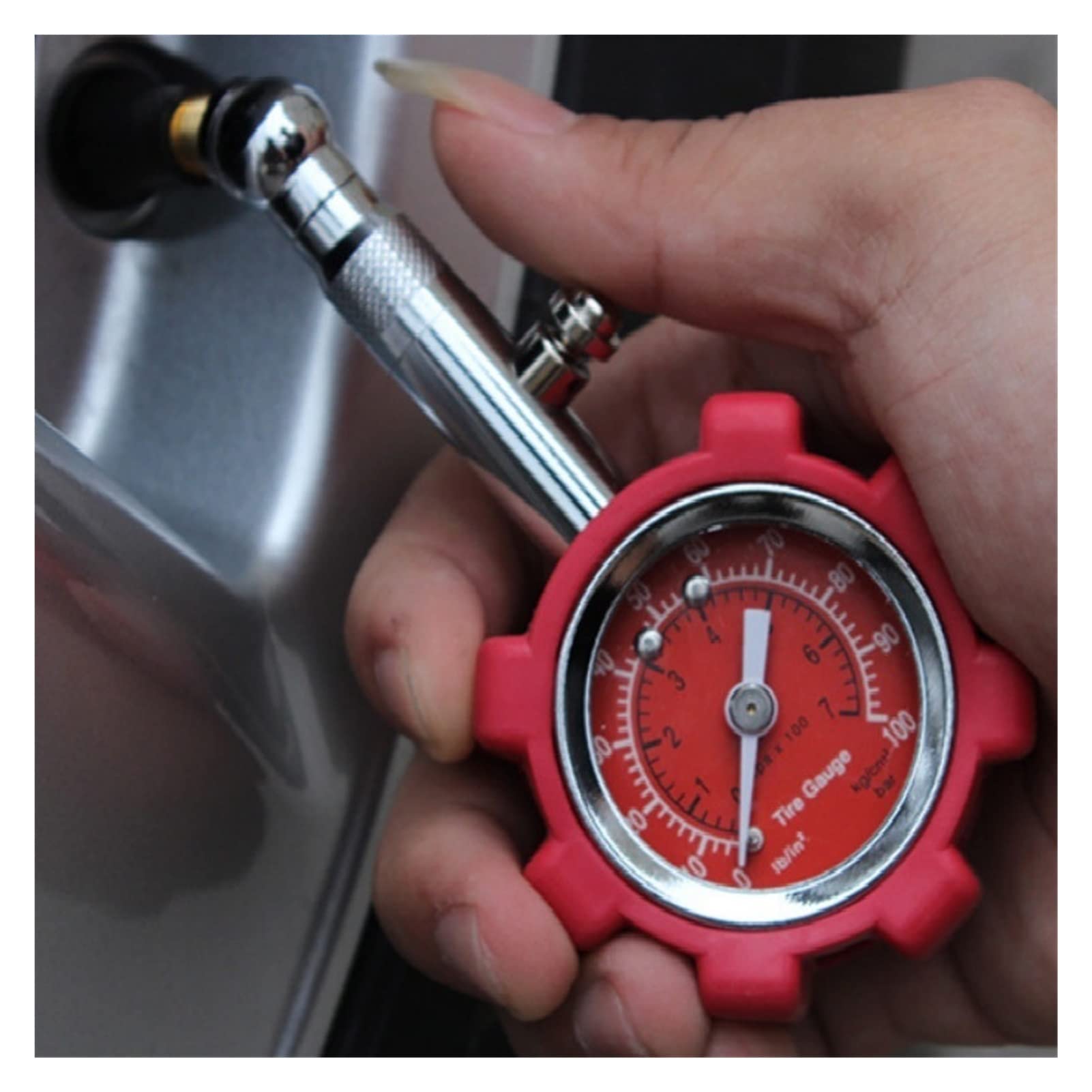 Medidor de presión de neumáticos de Alta precisión, Negro, 100 PSI para medidor de presión de Aire de automóvil preciso para camión y Motocicleta (Color : Red) (Red)
