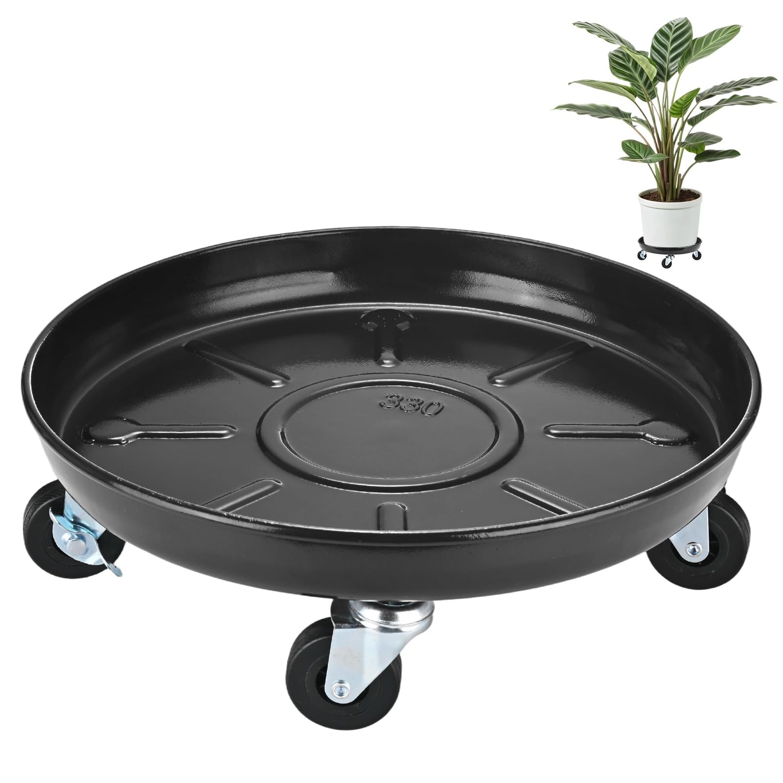 M METERXITY Plant Stand with Wheels, Heavy Duty Metal 13 Inch OD Rolling Plant Stand for Indoor and Outdoor,Swivel Casters Rotate Freely without Damaging Floors [12.4 ID, Black]
