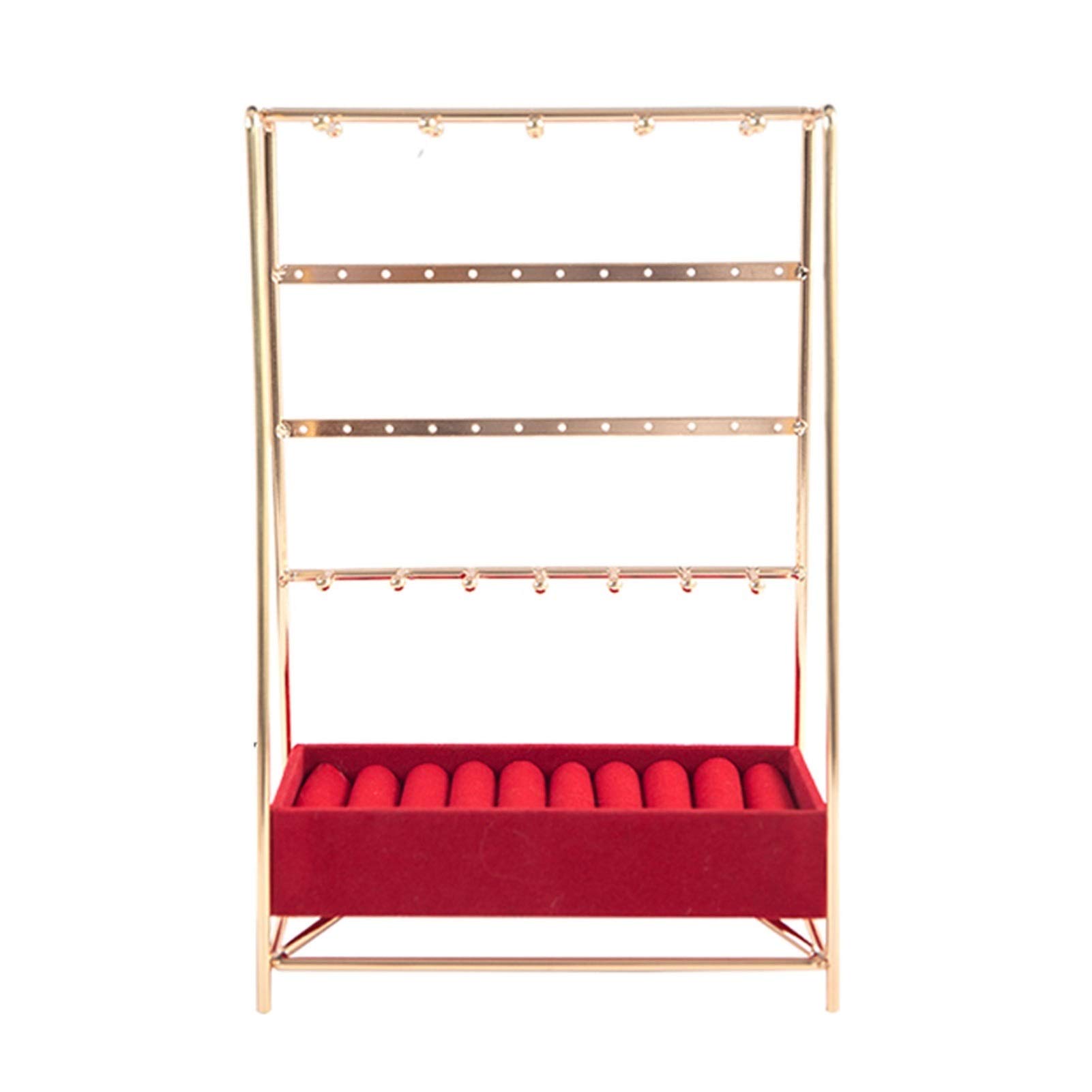 HDBCYUAZ 5 Tier Jewelry Stand, Decorative Holder Display with Velvet Tray Organizer for Necklaces, Bracelets, Earrings & Rings，6.3"×9.8"(Red)