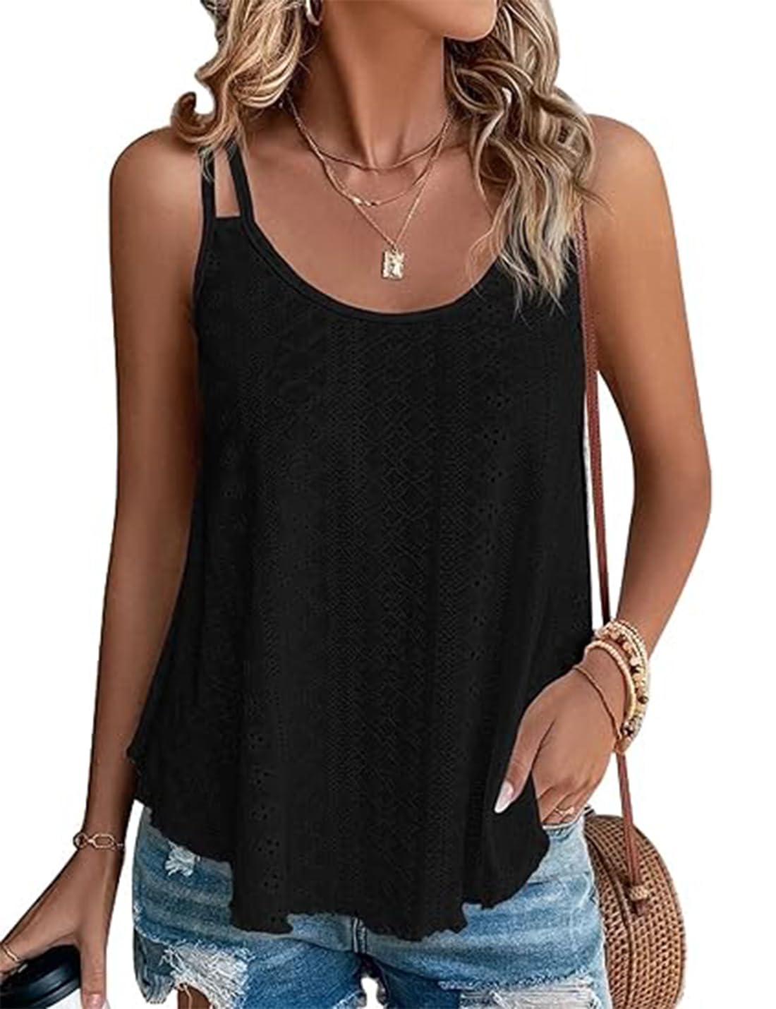 ABINGOO Mujer Camisas Sin Mangas Verano Moda Camisole con Cuello Redondo Básico Color Sólido Spaghetti Tops
