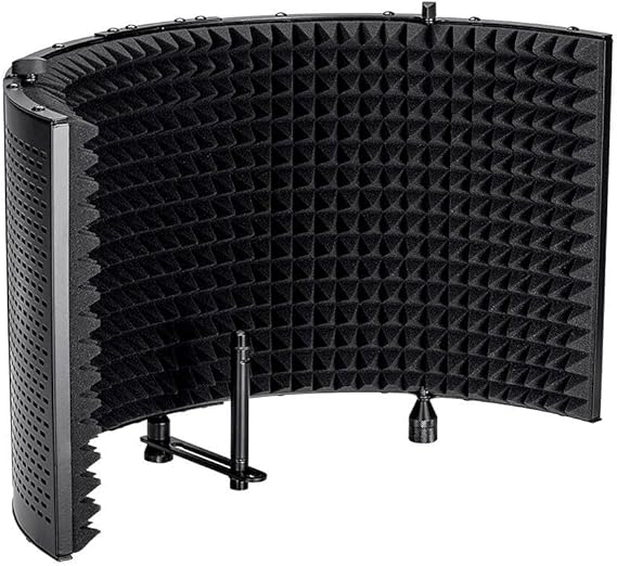 Monoprice Microphone Isolation Shield - Black, Foldable with 3/8-Inch Mic Threaded Mount, High Density Absorbing Foam Front and Vented Metal Back Plate - Stage Right Series