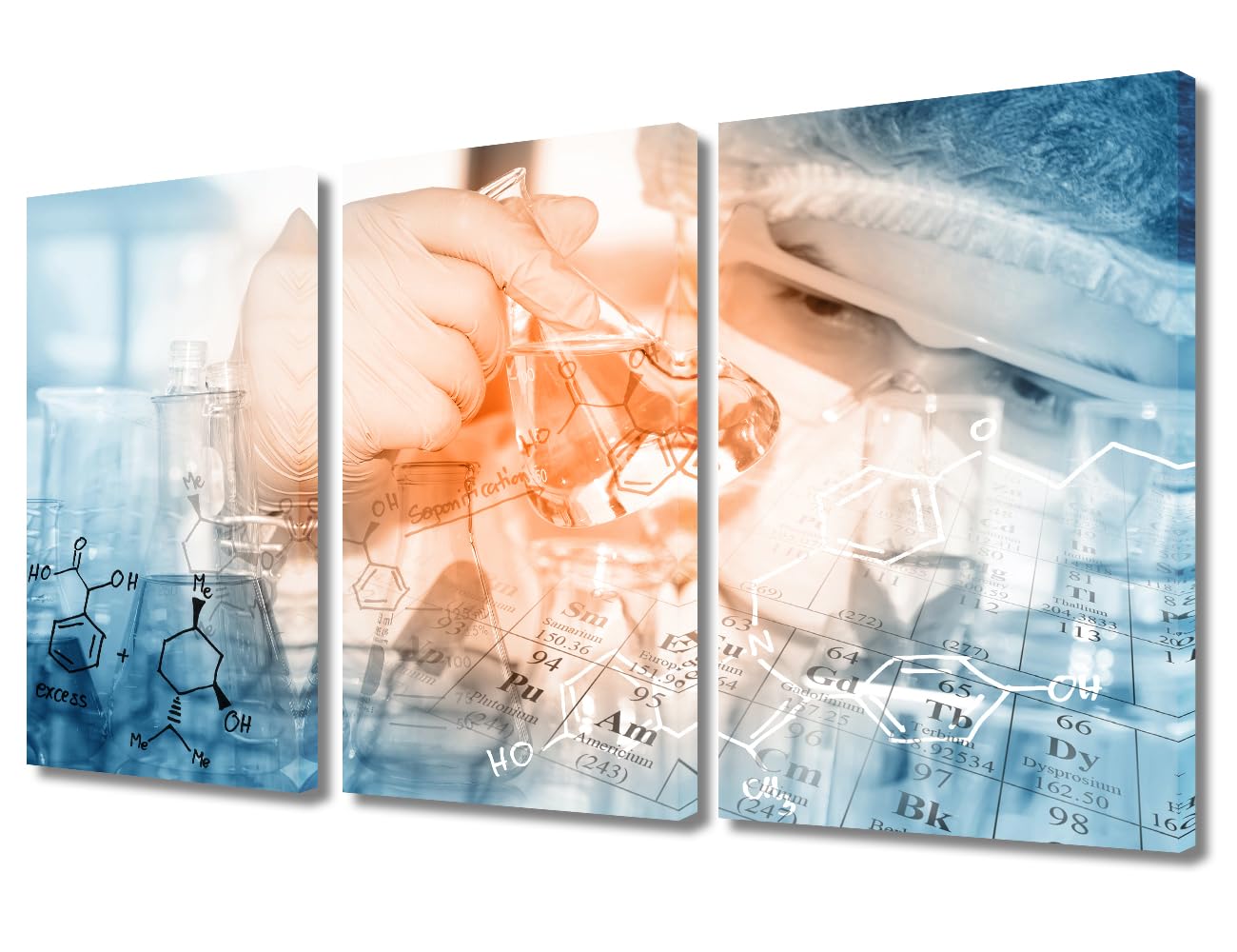 Scientist and Test Tubes Laboratory Concept Framed Wall Art 3 Panels Science and Medical Art Prints Laboratory Prints for Wall Decor Giclee Gallery-Wrapped Posters and Prints (36" Wx24 H)