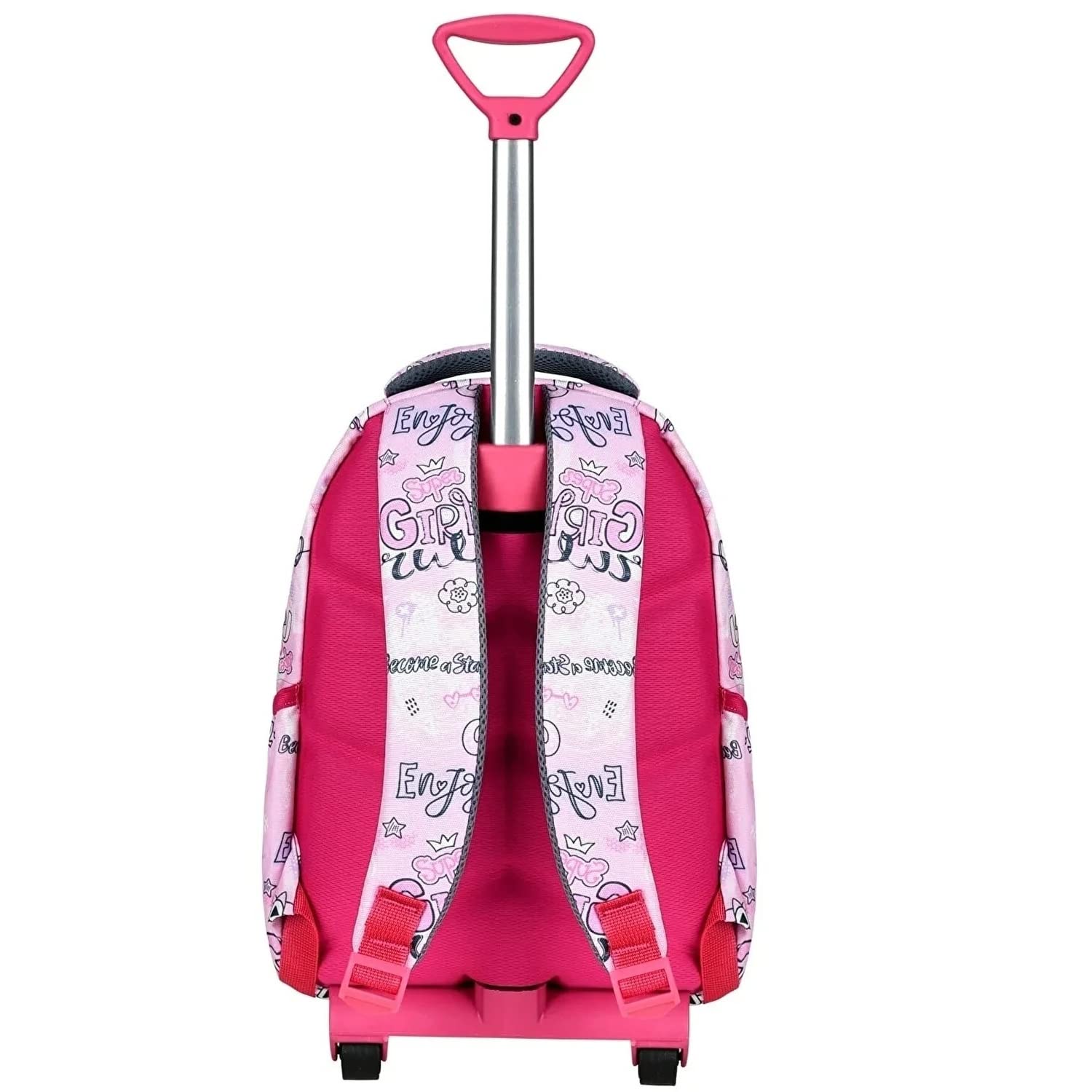 TahTicMer Çekçekli ilkokul Ortaokul Kız Çocuk Okul Çantası Sırt çantası Beslenme çantalı 2li Set Süper Girl Pembe Çanta Pembe Gri
