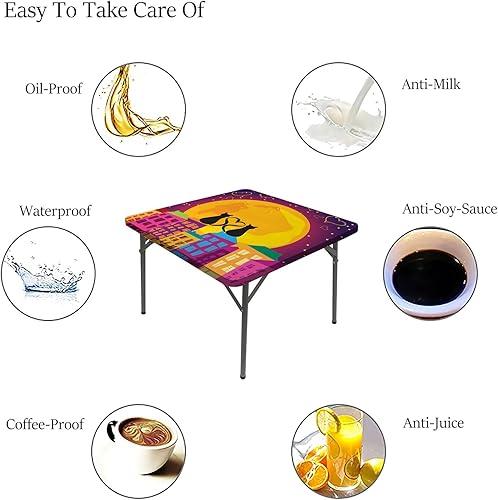 Miniatura 6 de JUNTAIY Mantel con bordes elásticos de animales, diseño de gatos en el techo con forma de corazón, lavable, a prueba de derrames, se adapta a mesas