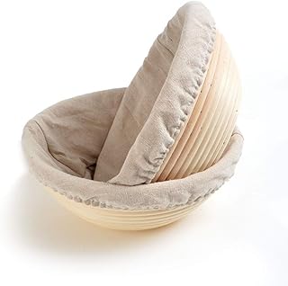 Pack 2 Round 9 inch Bread Proofing Basket Proving Basket Hold 600g Dough Rattan Banneton Brotform Sour Dough proofing, Artisan Bread with Linen Liner