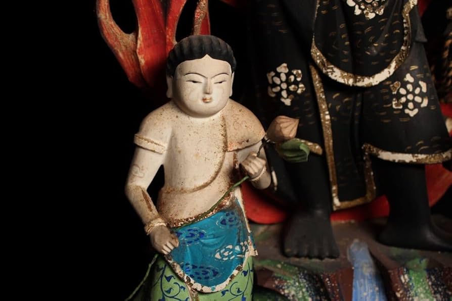 仏教美術 金工 不動明王 三尊像 Amazon｜時代彩色玉眼不動明王像三尊立像仏像約66㎝木製仏教美術