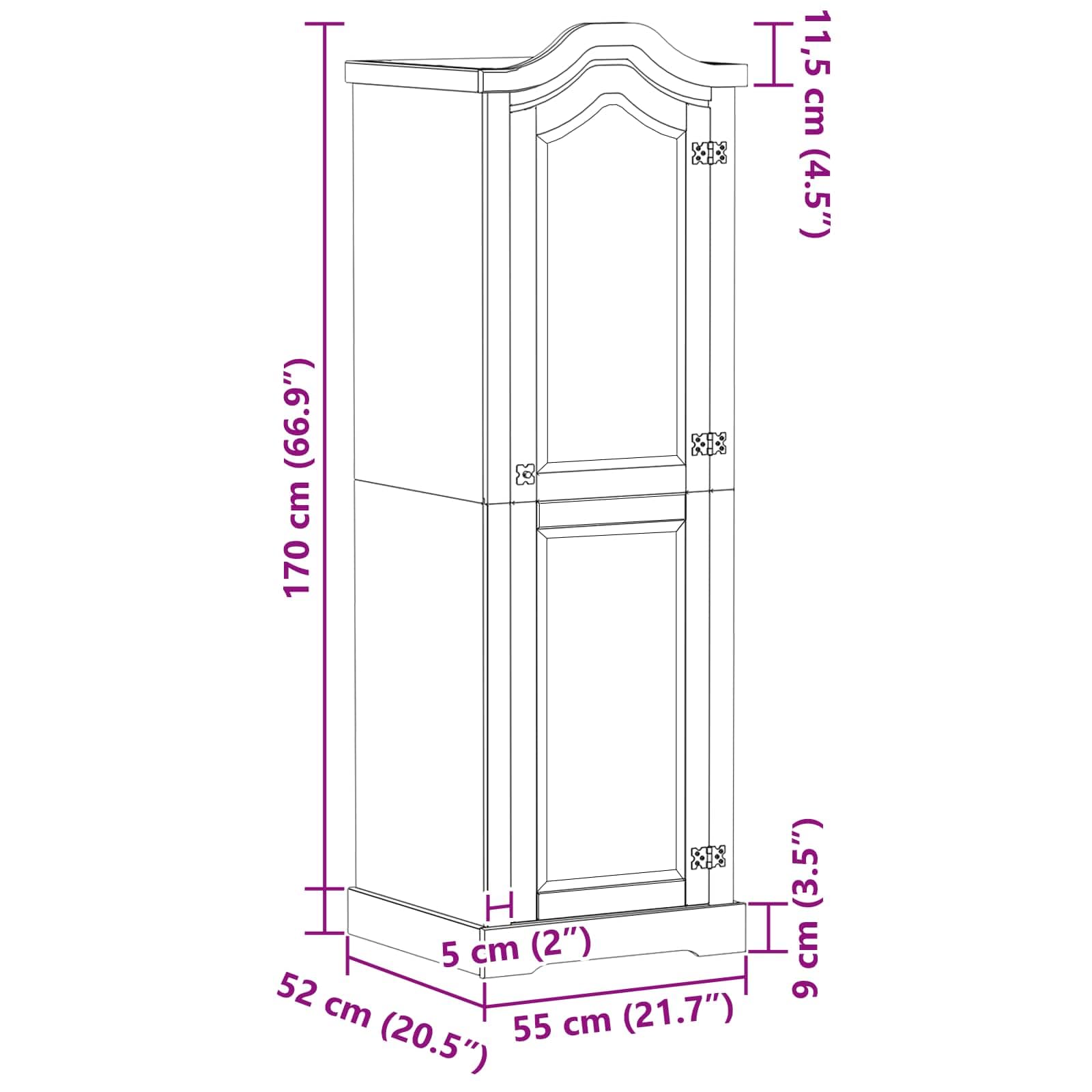 Armoire penderie en pin Massif Blanc avec étagère 55 x 52 x 170 cm, Meuble de Rangement Robuste pour vêtements, Accessoires, Chambre, Salon, entrée, Bureau, buanderie