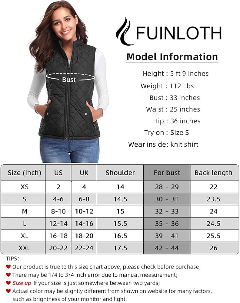 Fuinloth Women's Quilted Vest, Stand Collar Lightweight Zip Padded Gilet : Sports & Outdoors