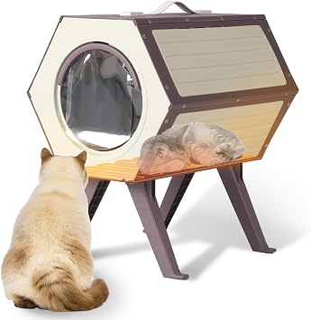 Suumerpety Outdoor Heated Cat House,Combined Feral Cat Shelter with Adjustable Temperature and Time,Indoor/Outdoor Weatherproof Cat House with Escape Door for Winter Off-White, 1 Set