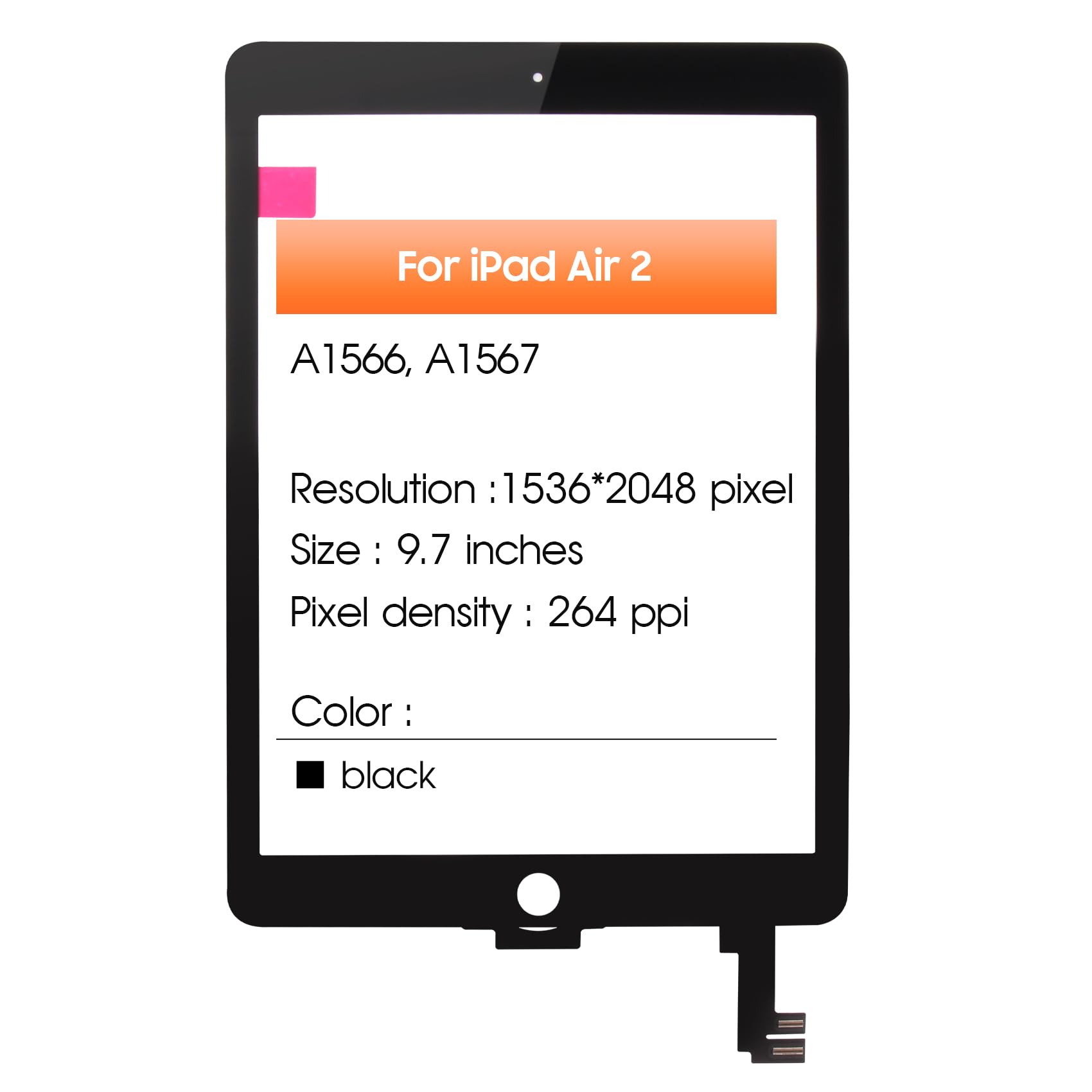 Écran pour iPad Air 2 9.7 A1566 A1567 Écran Tactile pour iPad Air 2nd Génération Numériseur Verre Capteurs Écran Remplacement Kit (Noir)