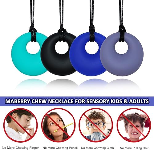 Miniatura 6 de Chew Necklaces for Sensory Kids, Silicone Chewy Necklace Sensory 4 Pack for Boys Girls with Autism ADHD Anxiety Reduce Fidgeting, Oral Chew Toys for