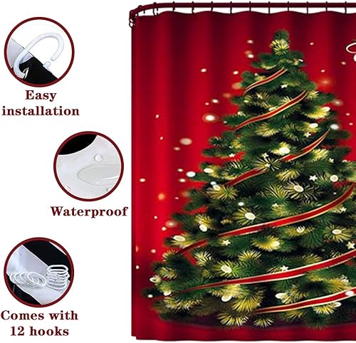 Miniatura 98 de Juego de 4 cortinas de ducha con alfombra antideslizante, cubierta para tapa de inodoro y tapete de baño, cortina de ducha de Papá Noel con 12 Papá