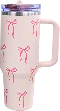 Bow Tumbler 40 oz | Leakproof Flip Straw Lid & Handle | Insulated Stainless Steel Travel Cup | BPA-Free | Cup Holder Compatible | Vivid Violet Fade Pink, 40oz
