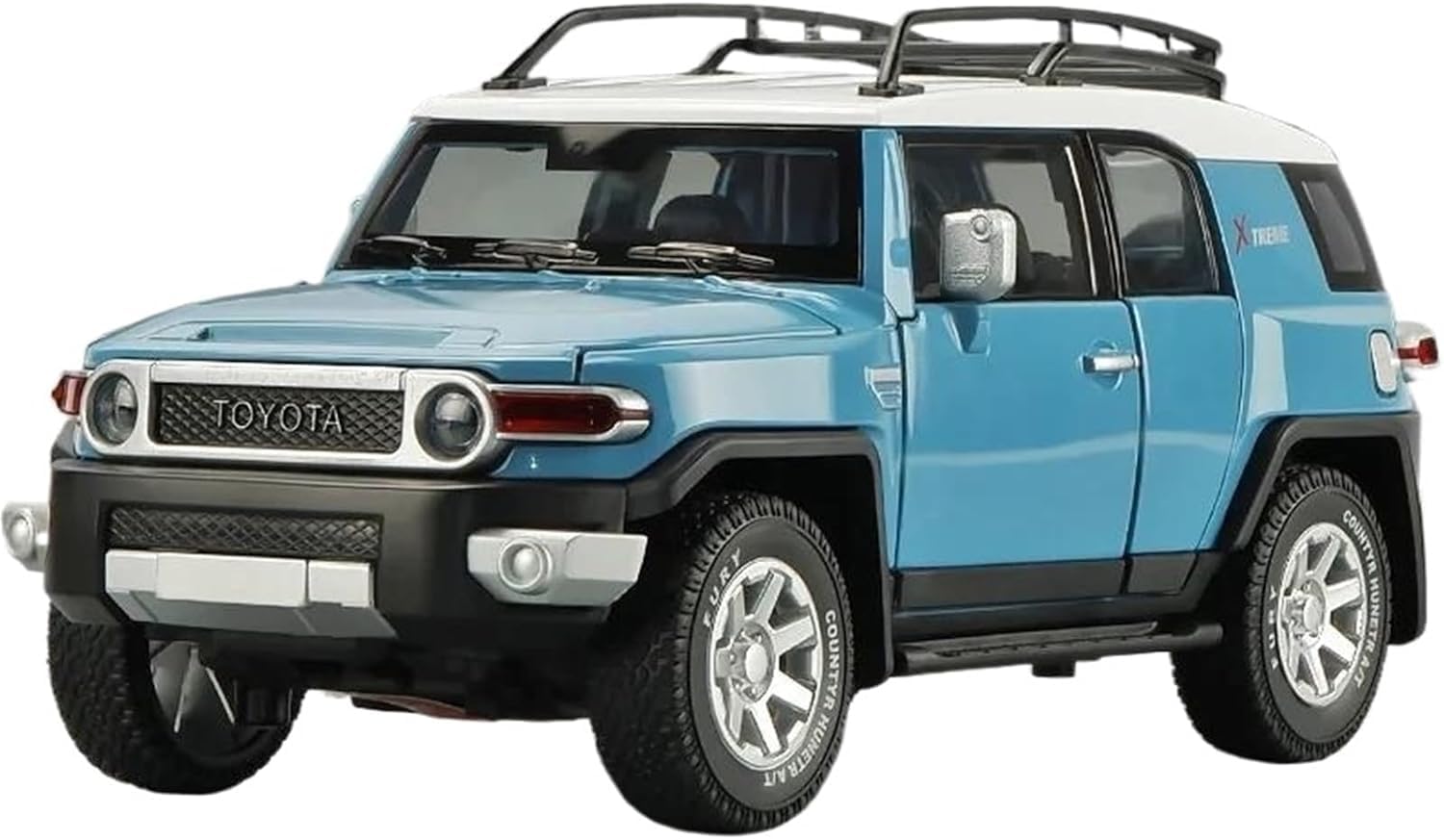 BlackZone 1/24 Toyota FJ Cruiser SUV Alloy Diecast Metal Off-Road Vehicle Model Simulation Sound and Light Toy Car Mini Car Scale (1/24 Toyota FJ Cruiser-Blue)