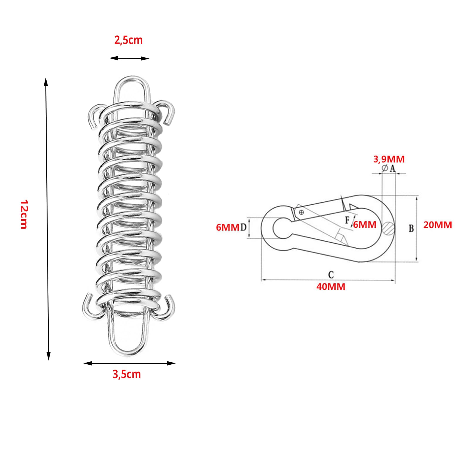 4 Stück Edelstahl Zugfedern Set - Spannfedern Für Sonnensegel & Camping Mit Karabinern
