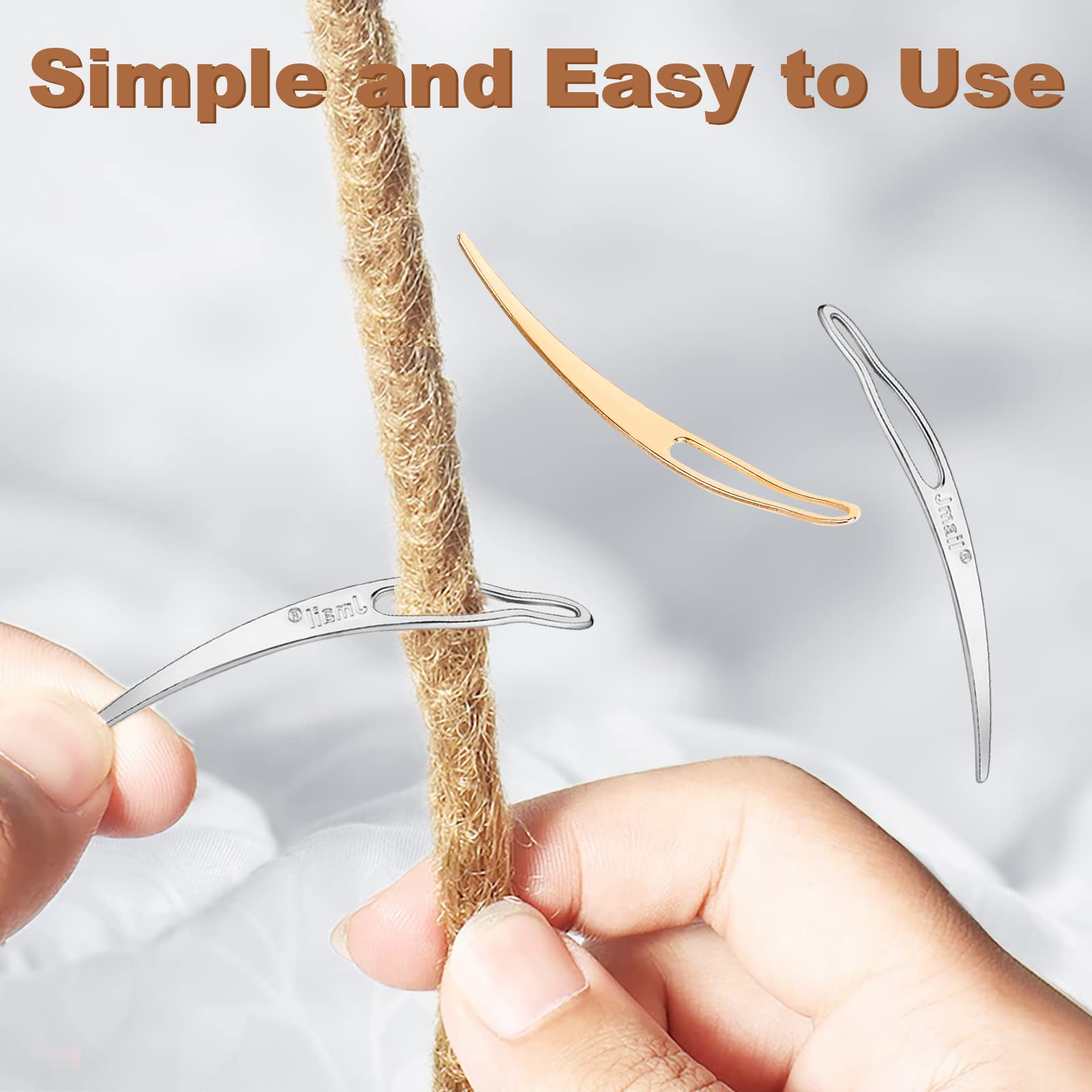 Set 3 Ganci Per Dreadlocks E Intrecci - Aghi In Acciaio Con Manico In Bambù - Foto 2