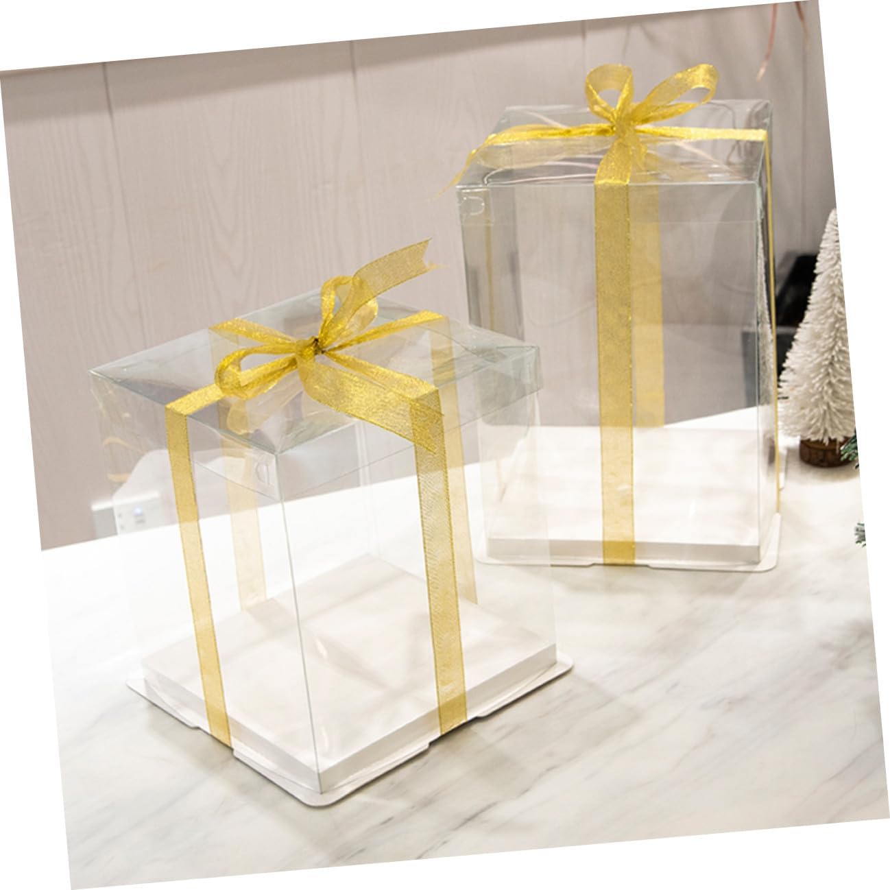 YARNOW 5pcs 8-inch Birthday Cake Boxes Single Layer Cake Wrapping and Storage Containers with Ribbon for Party Packaging
