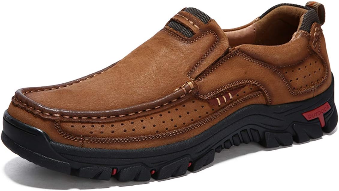CHICLOVEY Men’s Slip-on Hiking Shoes Leather Casual Outdoor Walking Sneaker