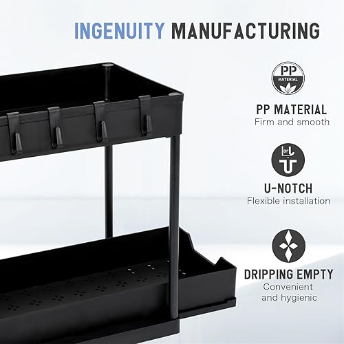 Miniatura 4 de Breeze Touch Paquete de 3 organizadores y almacenamiento para debajo del fregadero, organizador de gabinete extraíble, organizador multiusos de 2