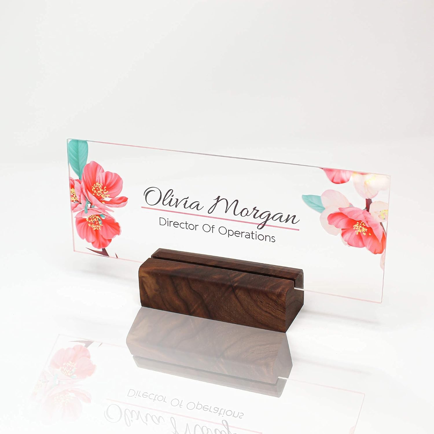 Personalized Desk Name Plate Plaque | Unique Gift | Wood Holder | Office Decor | Teacher Name Plate | Sign | Artswave (Pink Roses)
