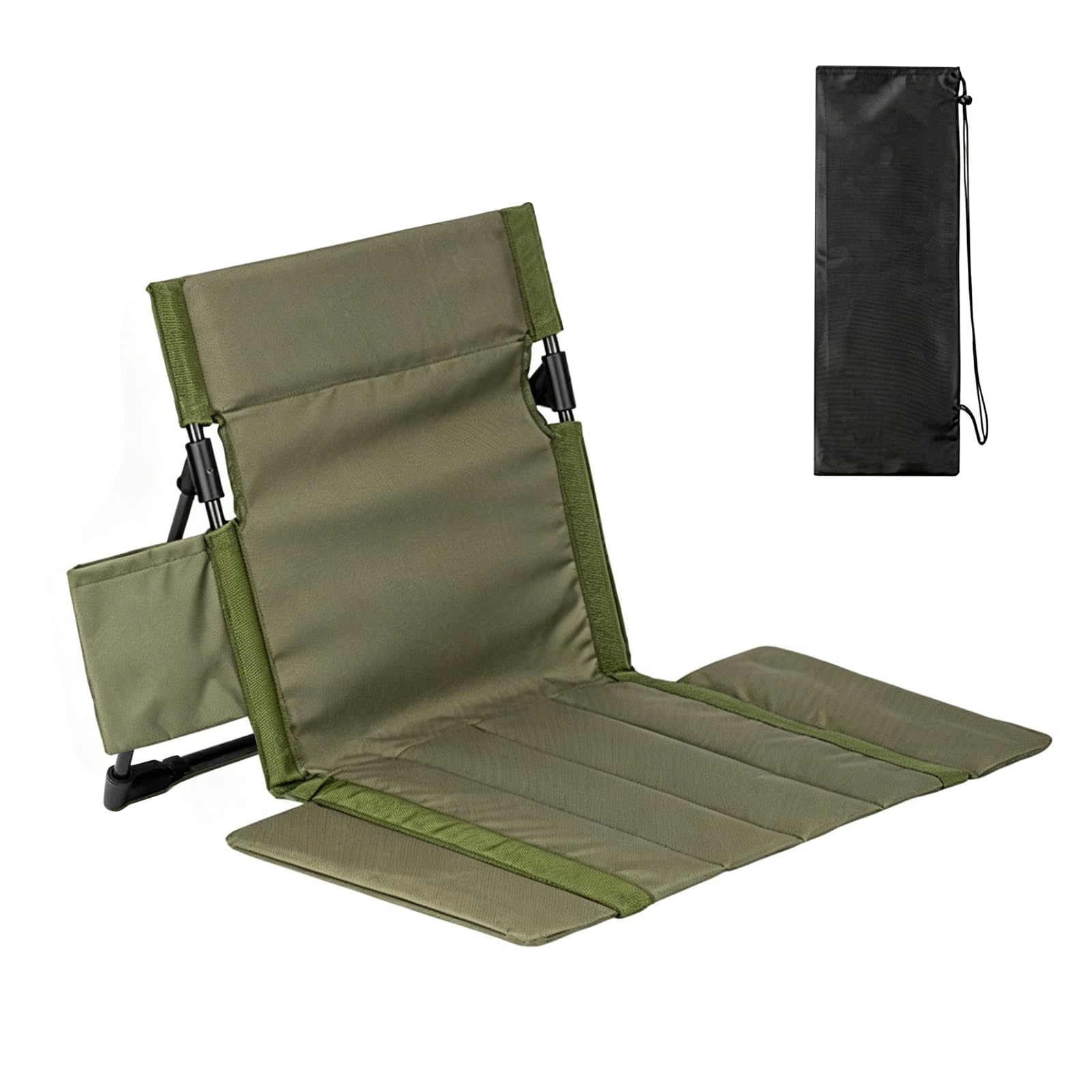 Sedia pieghevole da pavimento con schienale, in tessuto Oxford 600D, da campeggio, spiaggia, leggera, con tasca laterale e seduta ampia, sedia pieghevole portatile per spiaggia, giardino, picnic