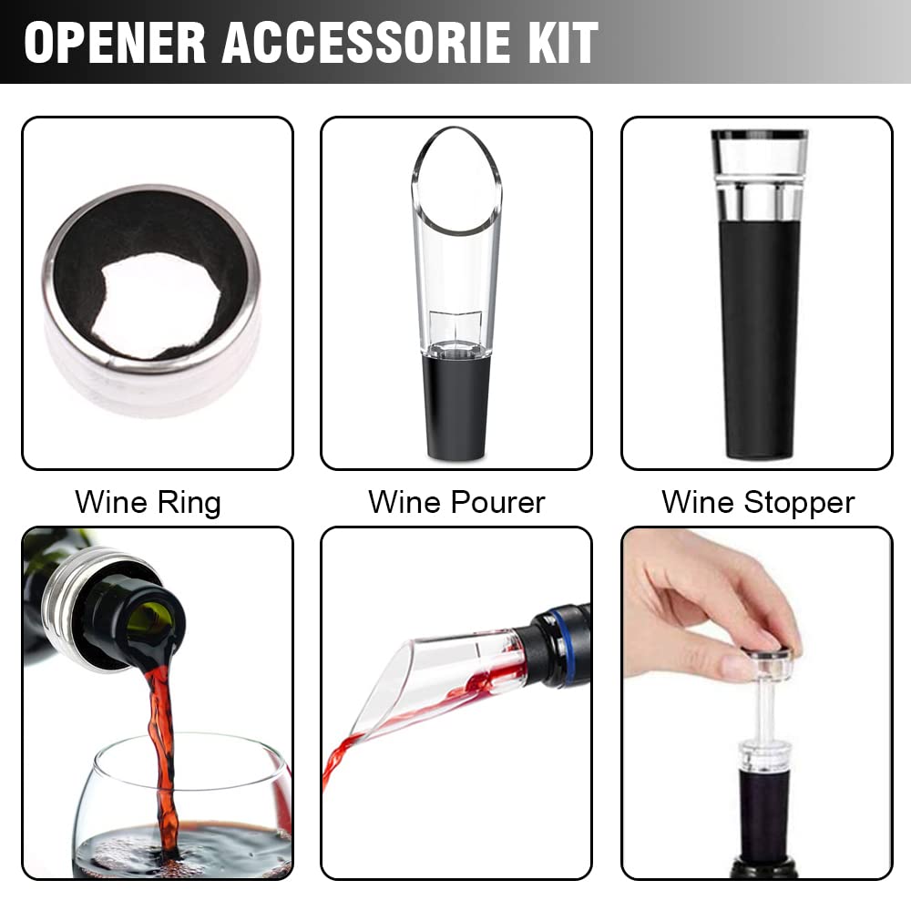 Set Accessori Vino 4 In 1 - Cavatappi Sommelier, Versatore, Tappo E Salvagoccia, In Scatola Di Legno, Ideale Regalo