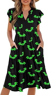 COEQINE Fall Dresses for Women Holiday Costumes for Adult Loose Soft Flowy Vintage Shirt Dresses with Pocket Plus Size S-2XL