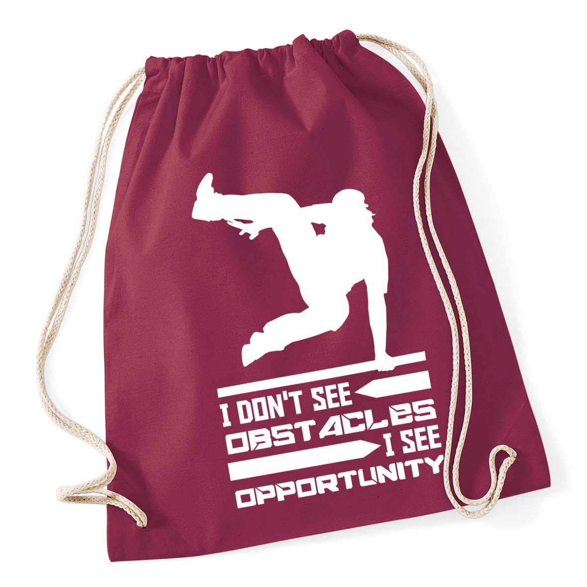 Hippowarehouse I don't see obstacles I see opportunity - parkour Drawstring Cotton School Gym Bag 37cm x 46cm, 12 litres