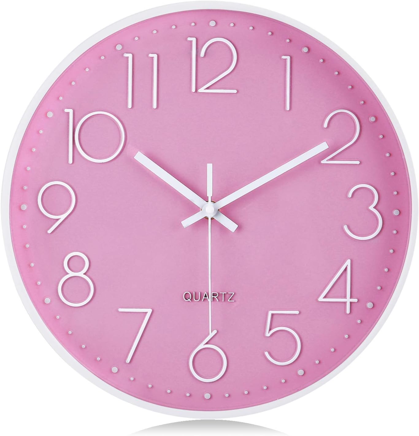 Lafocuse 12 Inch Pink Wall Clock Silent Non Ticking, Modern Girls Room Clock, Quartz Decorative Wall Clocks Battery Operated for Kitchen Living Room Bedroom