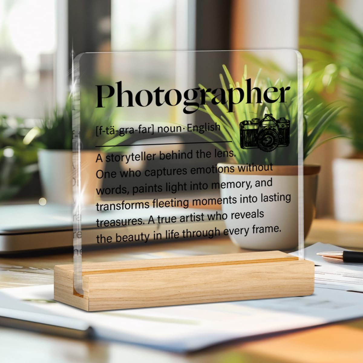 Photographer Gifts for Photography Lovers Women Men, Photography Gift Photographer Acrylic Sign Office Desk Decor 4×4 Inch