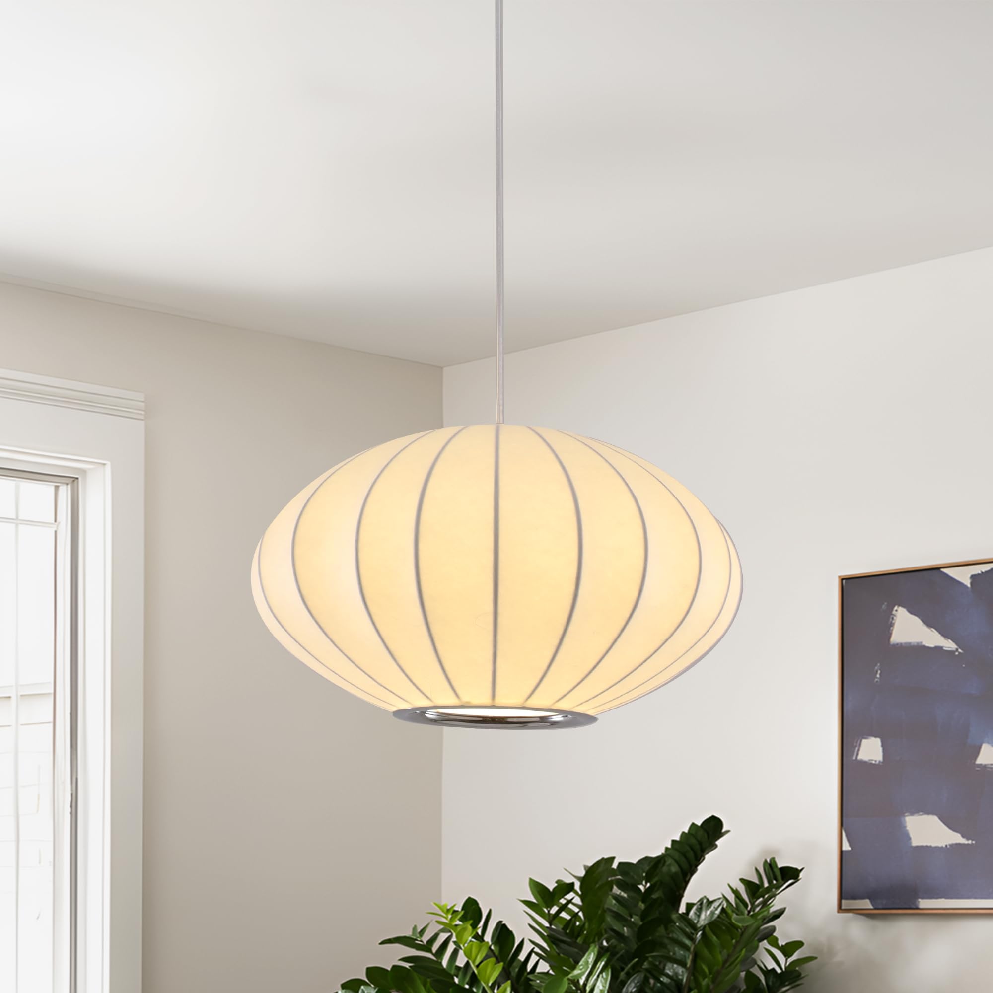 kaixunl Modern Fabric Pendant Light Lantern Lamp White Bubble Lights Japanese Style Faux Silk Shade Cocoon Chandelier Suitable for Living Room Dining Room Bedroom and Hallway 30cm