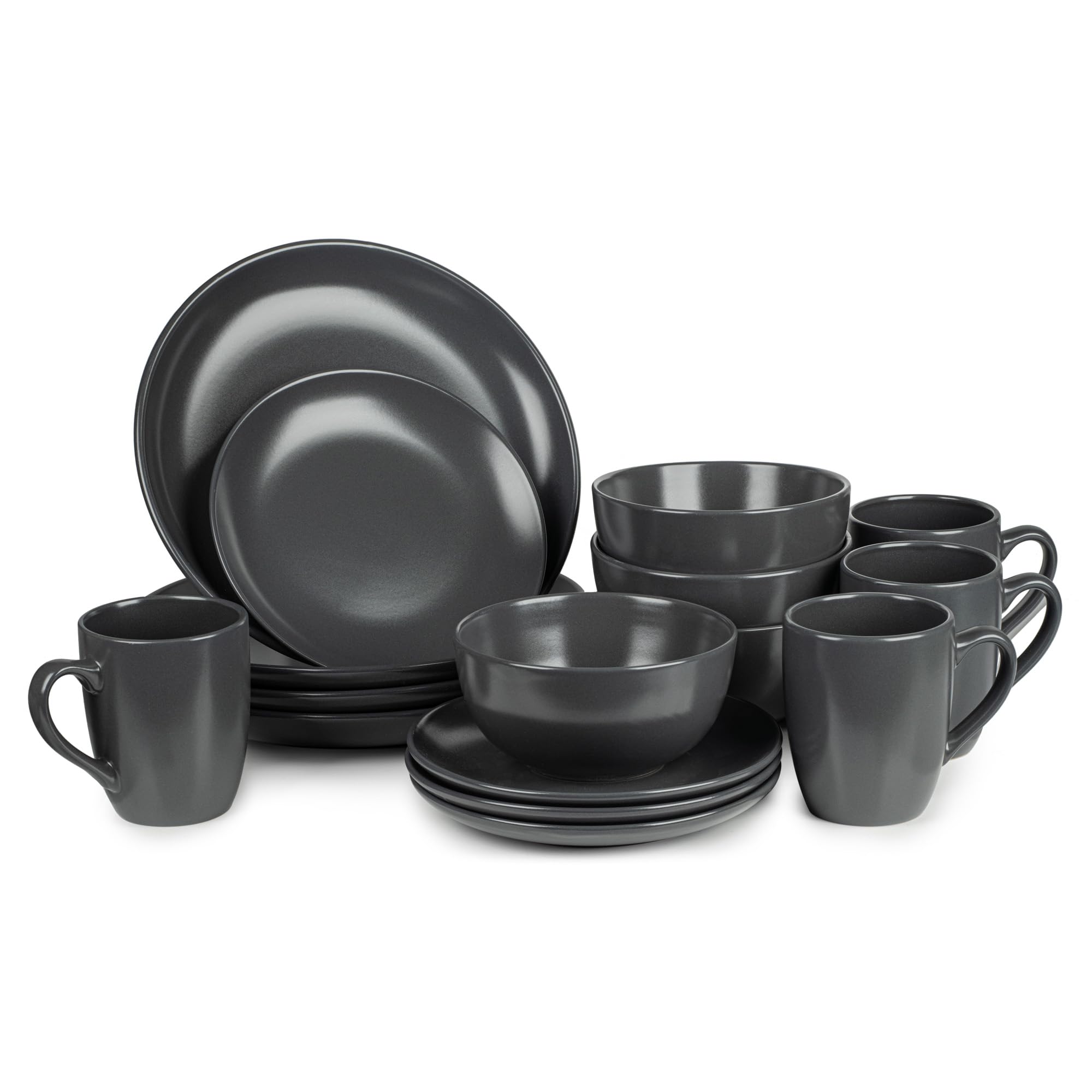 Dinnerware Set - Ceramic Amalfi Kitchen Dinner Sets (Charcoal, 16 Piece Dinner Set)