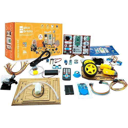 PicoBricks Raspberry Pi Pico W Starter Kit - 26 Pieces DIY Project Kit with 3 Learning Book and 25 Project Videos