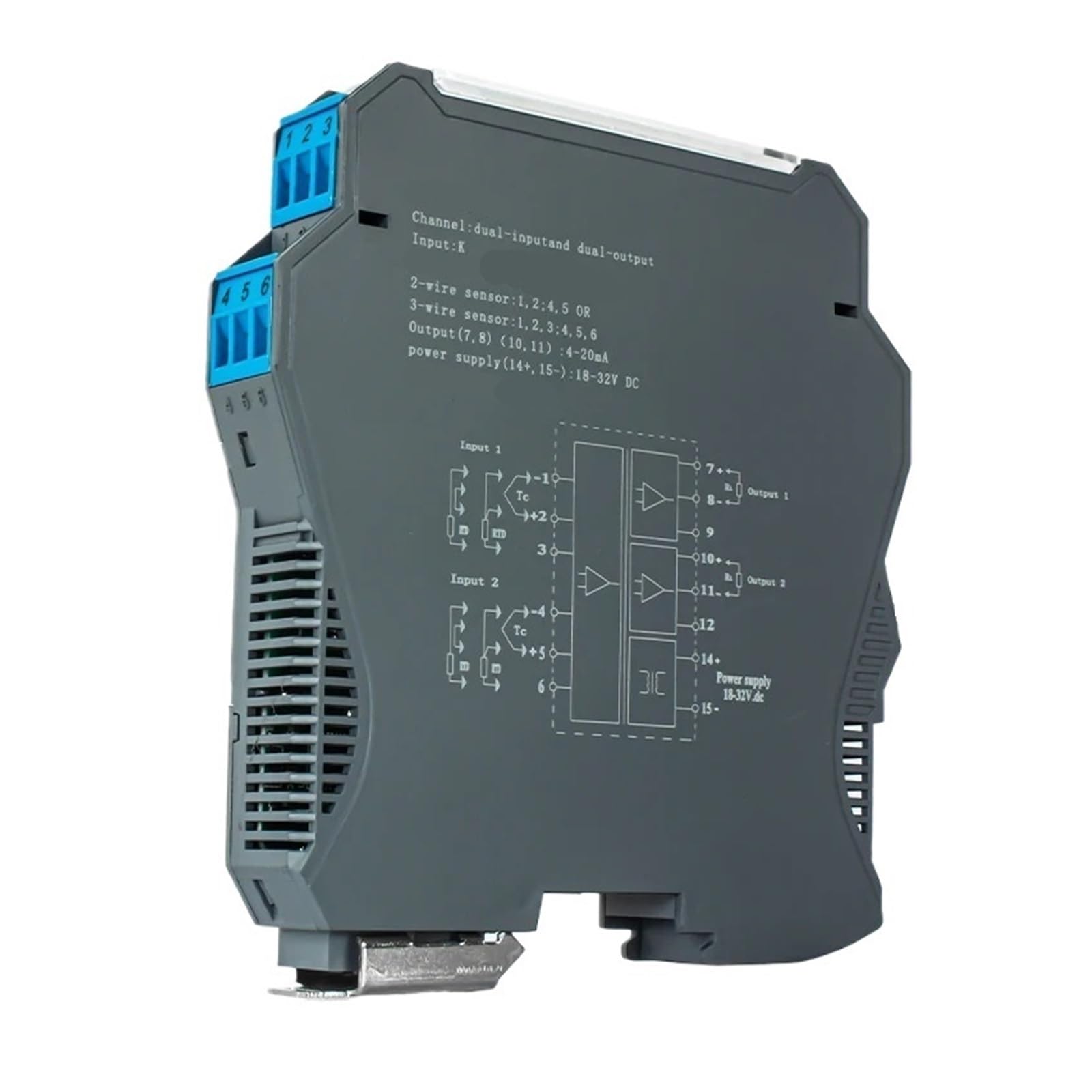 Convertidor de Temperatura de termopar Tipo K de 0 a 1300 ℃ a 4 a 20 mA, 0 a 10 V, 0 a 5 V, RS485, 1 Entrada, 1 Salida, 1 Entrada y 2 Salidas(22 K 0-10V)