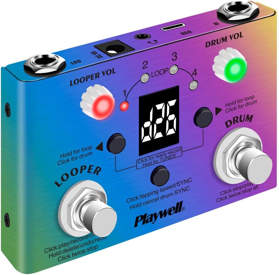 Playwell Drum Machine Looper with Tuner 11 Minutes Looper 30 Drums