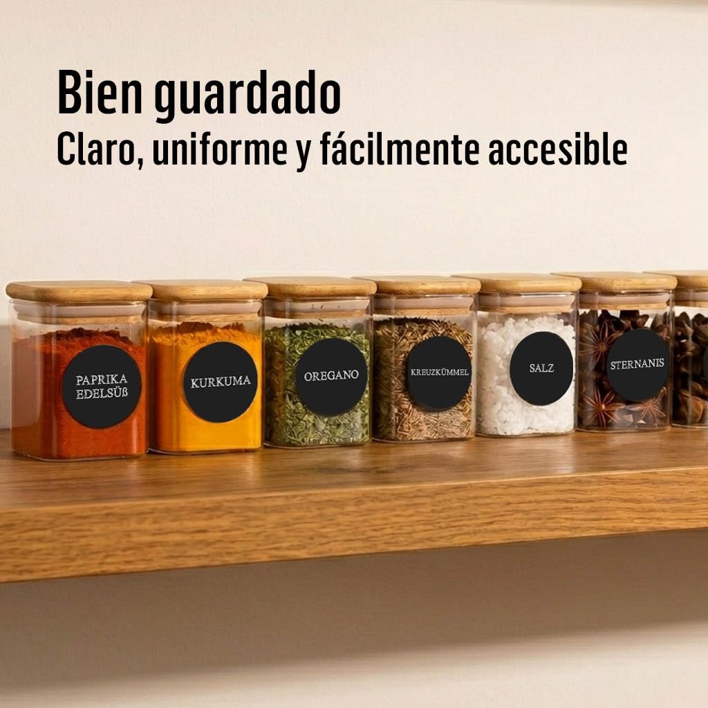 Deco haus® Juego de 20 tarros de especias rectangulares con etiquetas para especias, juego de tarros de especias con tapa de madera, para guardar especias, recipiente para especias