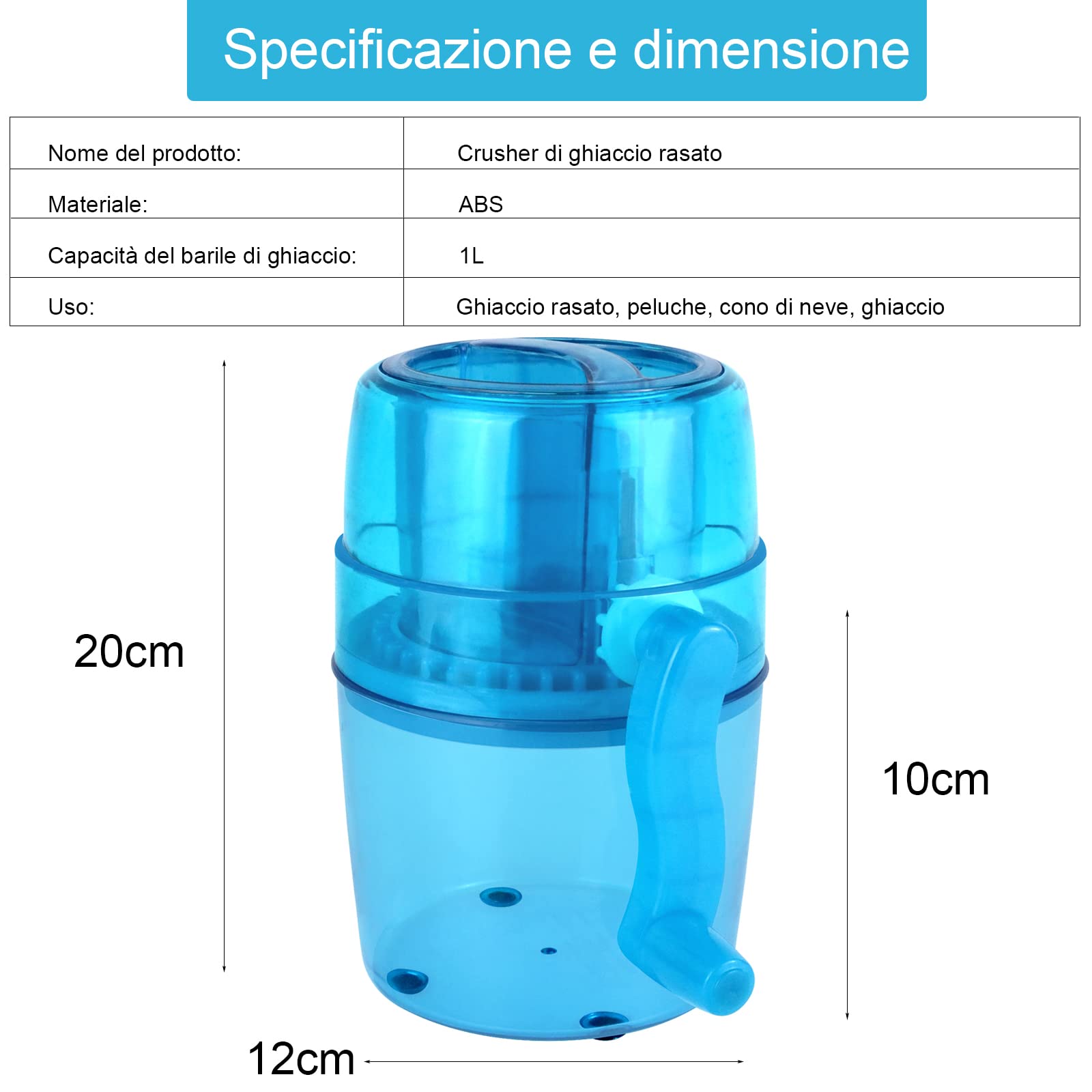 Tosucs Tritaghiaccio Manuale,Smerigliatrice di Ghiaccio,Ice Crusher,Tritaghiaccio Manuale con Manovella,per Frullati Fatti in Casa,Cocktail
