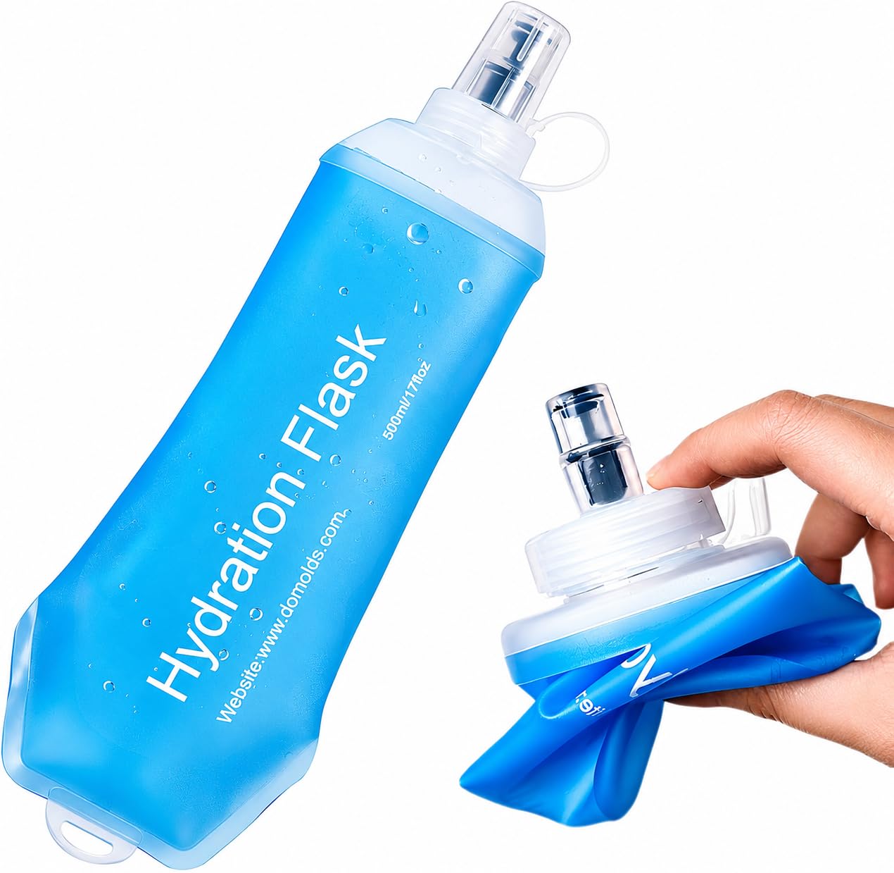 Lightweight Leakproof Soft Flask - 500ml Collapsible Water Bottle for Running Vest & Belt, TPU Foldable BPA-Free for Trail Running, Hiking, Cycling, Outdoor Sports (Blue)