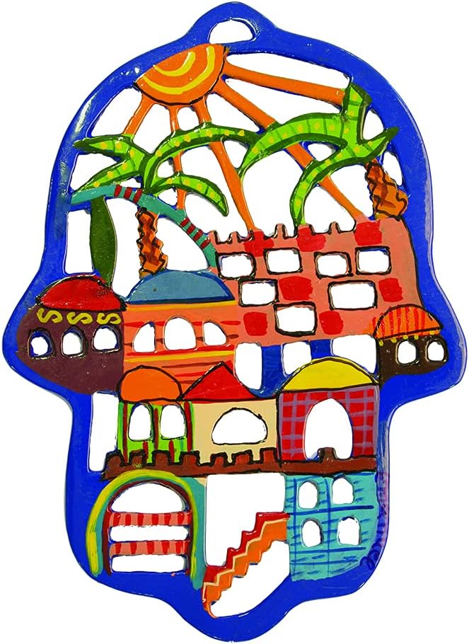 Yair Emanuel Hamsa Hand - A Jewish Jewelry for Mazal & Blessing Laser Cut Hand Painted Hamsa Jerusalem (Bundle)