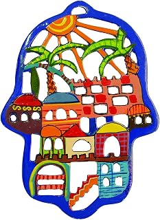 Yair Emanuel Hamsa Hand - A Jewish Jewelry for Mazal & Blessing Laser Cut Hand Painted Hamsa Jerusalem (Bundle)