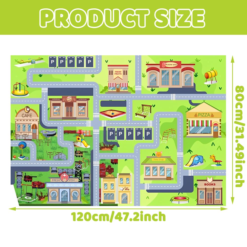 Tappeto da gioco per auto giocattolo, Tappeto Stradale per Bambini, per Bambini AntiscivoloTappetos Soggiorno e Camera da Letto -80×120cm