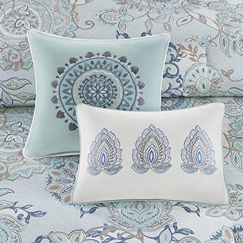 Madison Park MP10-5803 Season Set, Matching Bed Skirt, Decorative-Pillows, Queen(90"X90"), Isla, Floral Medallion Blue 8 Piece thumb #8