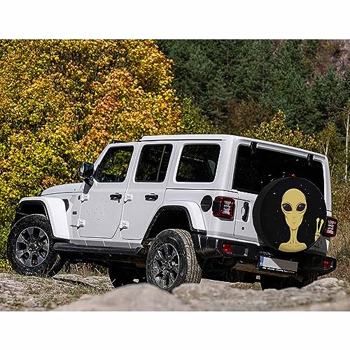 Image of Alien Spare Tire Cover Martian Peace Sign Closeup Extraterrestrial Invasion Weatherproof Universal Wheel Protectors Camper Tire Covers for Trailer Rv Travel(17 inch)