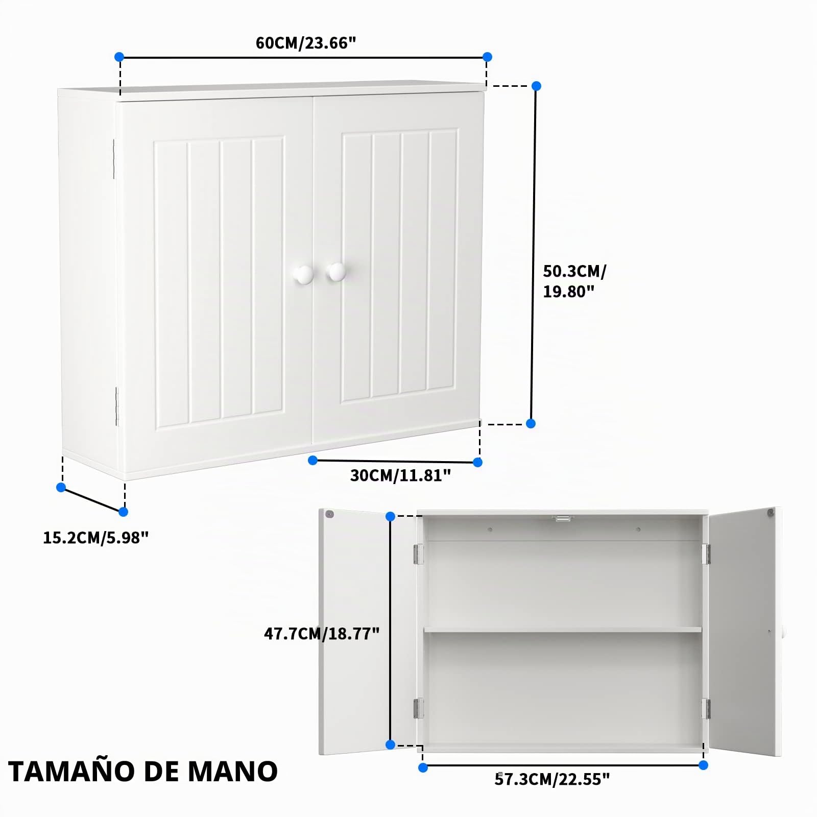 Armario de baño montado en la pared, armario de pared con estantes ajustables para cocina, color blanco, 50 x 60 x 15 cm