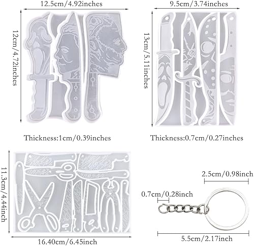 Miniatura 7 de HyzaPhix 13 moldes de resina para daga, moldes para llavero de Halloween, personajes de películas de miedo, molde de silicona, molde de fundición