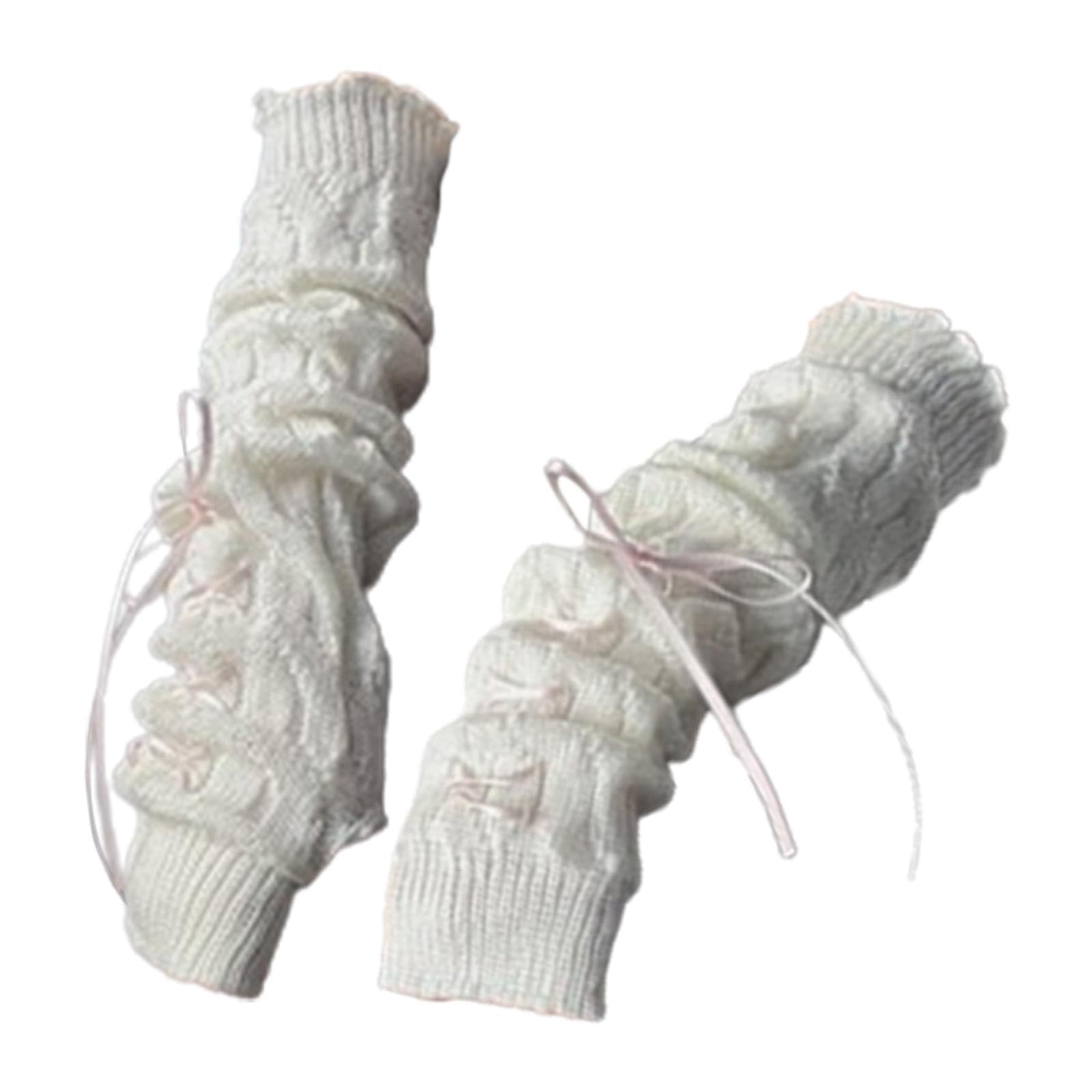 ™ Arm Warmers Thumb Hole Gloves Winter Knitted Mittens Fashion for Women Girls white pink ribbon | Gloves & Mittens | Womens Accessories-image-15