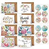 Yoolly 8 Pack Thank You Cards, Thank You Greeting Cards Multipack with Envelopes and Stickers, for Teachers, Graduation, Wedding, Family, Birthday, Business (Flowers, 8 cards)